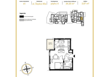 Mieszkanie na sprzedaż - Śląska Śródmieście, Szczecin, 34 m², 547 200 PLN, NET-1539747029