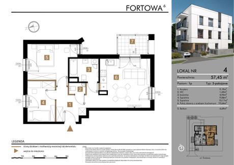 Mieszkanie na sprzedaż - Fortowa Bielany, Warszawa, 57,45 m², 1 085 800 PLN, NET-1538432862