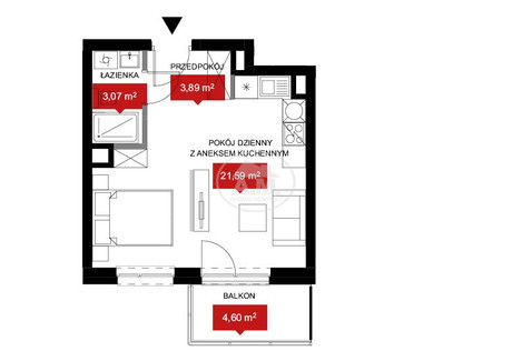 Mieszkanie na sprzedaż - Władysława Reymonta Kleczków, Wrocław-Psie Pole, Wrocław, 28,55 m², 557 300 PLN, NET-862389