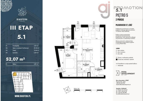 Biuro na sprzedaż - al. Piłsudskiego Śródmieście, Łódź, 52,07 m², 695 700 PLN, NET-59245L