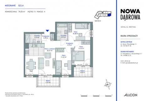 Mieszkanie na sprzedaż - Rdestowa Gdynia, 74,55 m², 899 520 PLN, NET-992533