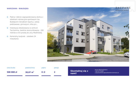 Mieszkanie na sprzedaż - Nowodwory, Białołęka, Warszawa, 38,8 m², 508 800 PLN, NET-48