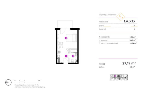 Mieszkanie na sprzedaż - Wiczlińska Chwarzno-Wiczlino, Gdynia, 27,19 m², 392 596 PLN, NET-107007