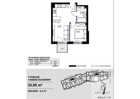 Mieszkanie na sprzedaż - Curie-Skłodowskiej Słupsk, 33,95 m², 306 000 PLN, NET-556