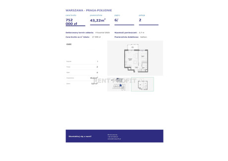 Mieszkanie na sprzedaż - Praga Południe, Warszawa, Warszawa M., 43,22 m², 752 000 PLN, NET-HAP-MS-35199