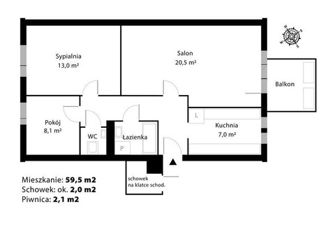 Mieszkanie na sprzedaż - Floriana Znanieckiego Praga-Południe, Warszawa, Praga-Południe, Warszawa, 59,5 m², 779 000 PLN, NET-PEMS-944202