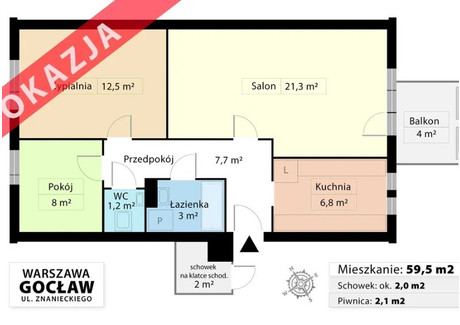 Mieszkanie na sprzedaż - Floriana Znanieckiego Gocław, Praga-Południe, Warszawa, 59,5 m², 749 000 PLN, NET-1100/15902/OMS