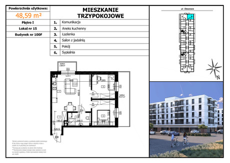 Mieszkanie na sprzedaż - Stawowa Czechowice-Dziedzice, Bielski (pow.), 48,59 m², 383 861 PLN, NET-1.3