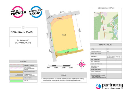 Działka na sprzedaż - Parkowa Barłomino, Luzino, Wejherowski, 1264 m², 190 000 PLN, NET-PAN931483