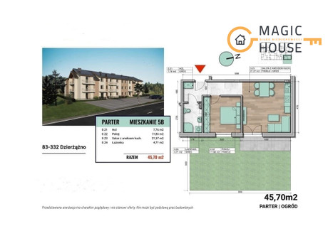 Mieszkanie na sprzedaż - Dzierżążno, Kartuzy, Kartuski, 45,7 m², 395 000 PLN, NET-MG144792