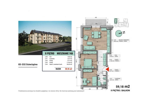 Mieszkanie na sprzedaż - Dzierżążno, Kartuzy, Kartuski, 59,18 m², 479 000 PLN, NET-MG757988