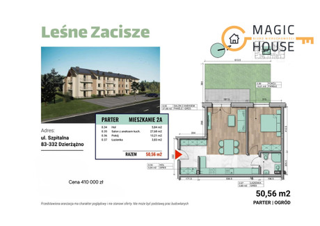 Mieszkanie na sprzedaż - Dzierżążno, Kartuzy, Kartuski, 50,56 m², 410 000 PLN, NET-MG602099