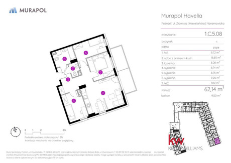 Mieszkanie na sprzedaż - Naramowice, Poznań, 62,14 m², 804 713 PLN, NET-KW-KB-HAV3