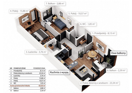 Mieszkanie na sprzedaż - Dolnomłyńska Czyżyny, Kraków, 63,63 m², 1 049 895 PLN, NET-21841