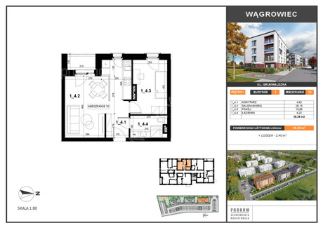 Mieszkanie na sprzedaż - Grunwaldzka Wągrowiec, Wągrowiecki, 38,38 m², 277 104 PLN, NET-335023