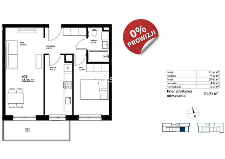 Mieszkanie na sprzedaż - Bieżanów Bieżanów-Prokocim, Bieżanów, Kraków, Kraków M., 51,95 m², 727 300 PLN, NET-BS2-MS-300185