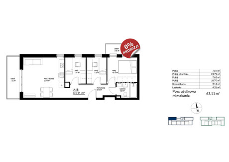 Mieszkanie na sprzedaż - Bieżanów Bieżanów-Prokocim, Bieżanów, Kraków, Kraków M., 63,11 m², 820 430 PLN, NET-BS2-MS-300308