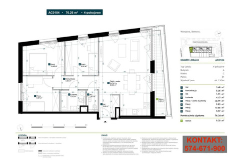 Mieszkanie na sprzedaż - Bemowo Chrzanów, Bemowo, Warszawa, 76,46 m², 1 197 000 PLN, NET-648677