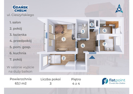 Mieszkanie na sprzedaż - Władysława Cieszyńskiego Chełm, Gdańsk, 63,1 m², 689 000 PLN, NET-FPO365070