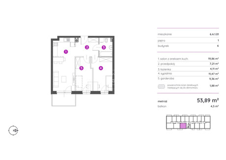 Mieszkanie na sprzedaż - Nowy Fordon, Fordon, Bydgoszcz, Bydgoszcz M., 53,89 m², 383 157 PLN, NET-PAT-MS-1389