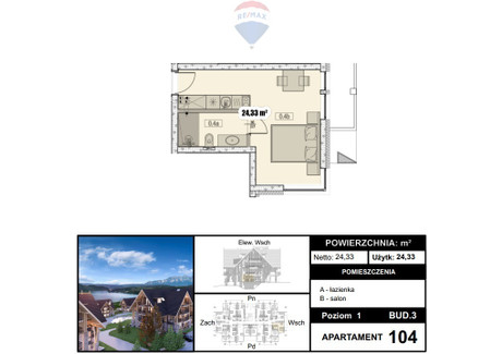 Mieszkanie na sprzedaż - Piękna Kluszkowce, Czorsztyn, Nowotarski, 24,33 m², 678 807 PLN, NET-422/2680/OMS