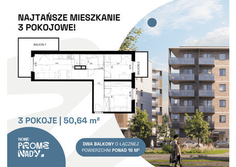 Mieszkanie na sprzedaż - ul. Czesława Miłosza Nadodrze, Wrocław, 50,64 m², 749 379 PLN, NET-A1.2.1.M7