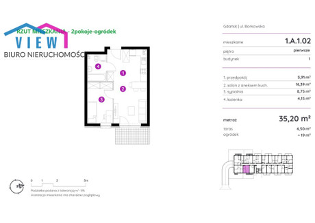 Mieszkanie na sprzedaż - Borkowska Orunia Południe, Gdańsk, 35,2 m², 409 000 PLN, NET-498/5952/OMS