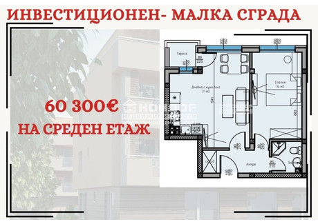 Mieszkanie na sprzedaż - Остромила/Ostromila Пловдив/plovdiv, Bułgaria, 61 m², 66 853 USD (273 429 PLN), NET-100991116