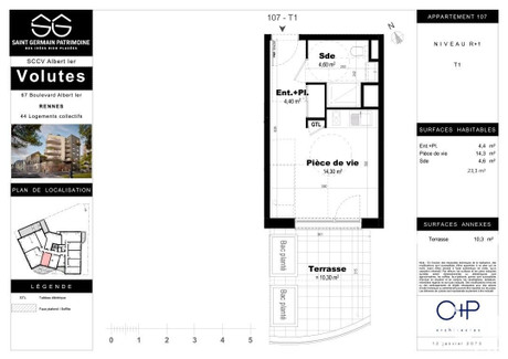 Mieszkanie na sprzedaż - Rennes, Francja, 23 m², 171 989 USD (718 914 PLN), NET-91637107