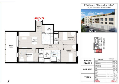 Mieszkanie na sprzedaż - Reims, Francja, 84 m², 443 162 USD (1 816 964 PLN), NET-95567387